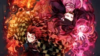 Tanjiro und Nezuko Kamado entfalten ihre Kräfte in einer lebhaften Darstellung von Entschlossenheit und Einheit aus Demon Slayer: Kimetsu no Yaiba.