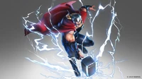 Ilustración dinámica de Thor aprovechando el rayo en una épica acción de superhéroe