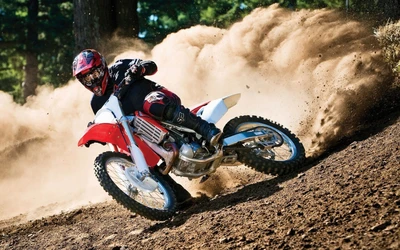 Piloto de motocross freestyle em ação em uma moto de terra Honda