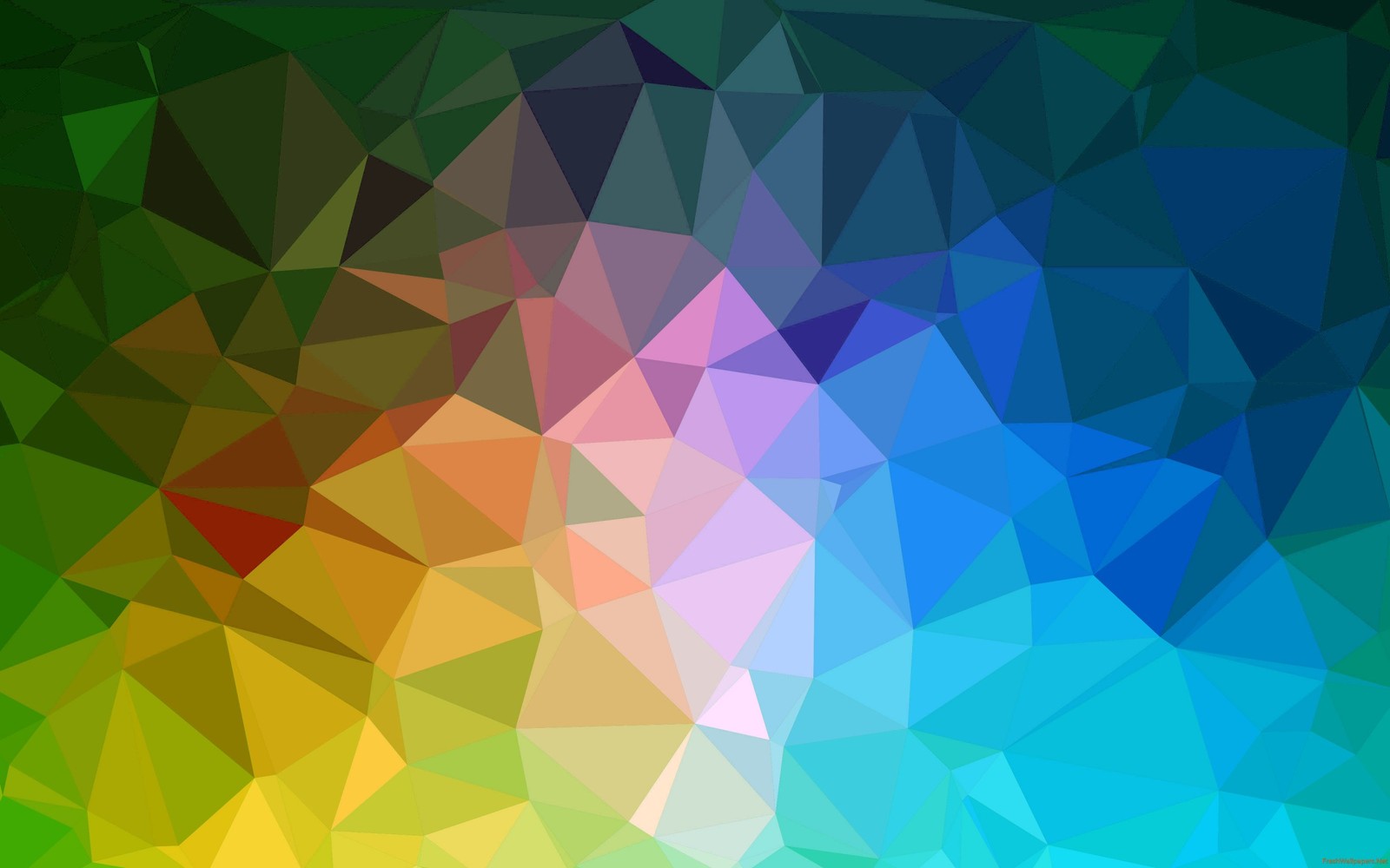 A colorful abstract background with triangles and a rainbow (polygon, pattern, green, symmetry, triangle)