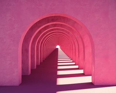 Arches Roses Sereines : Un Tunnel de Lumière et d'Ombres