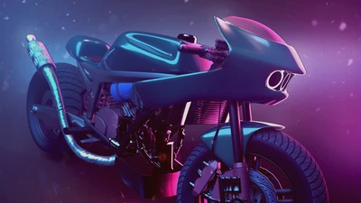 Motocicleta personalizada em iluminação vibrante roxa e rosa