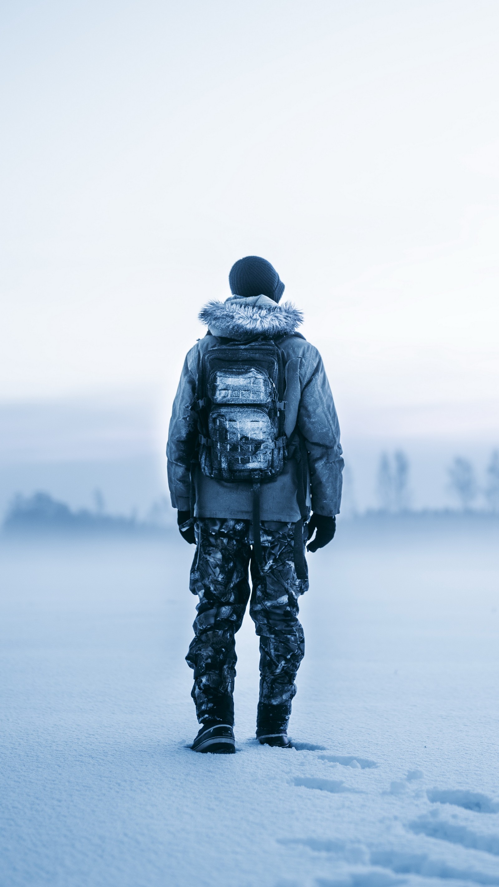 Arafed man in a jacket and hat standing in the snow (winter, arctic, snow, ice, freezing)