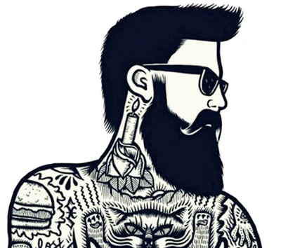 Hipster elegante con tatuajes intrincados y gafas de sol