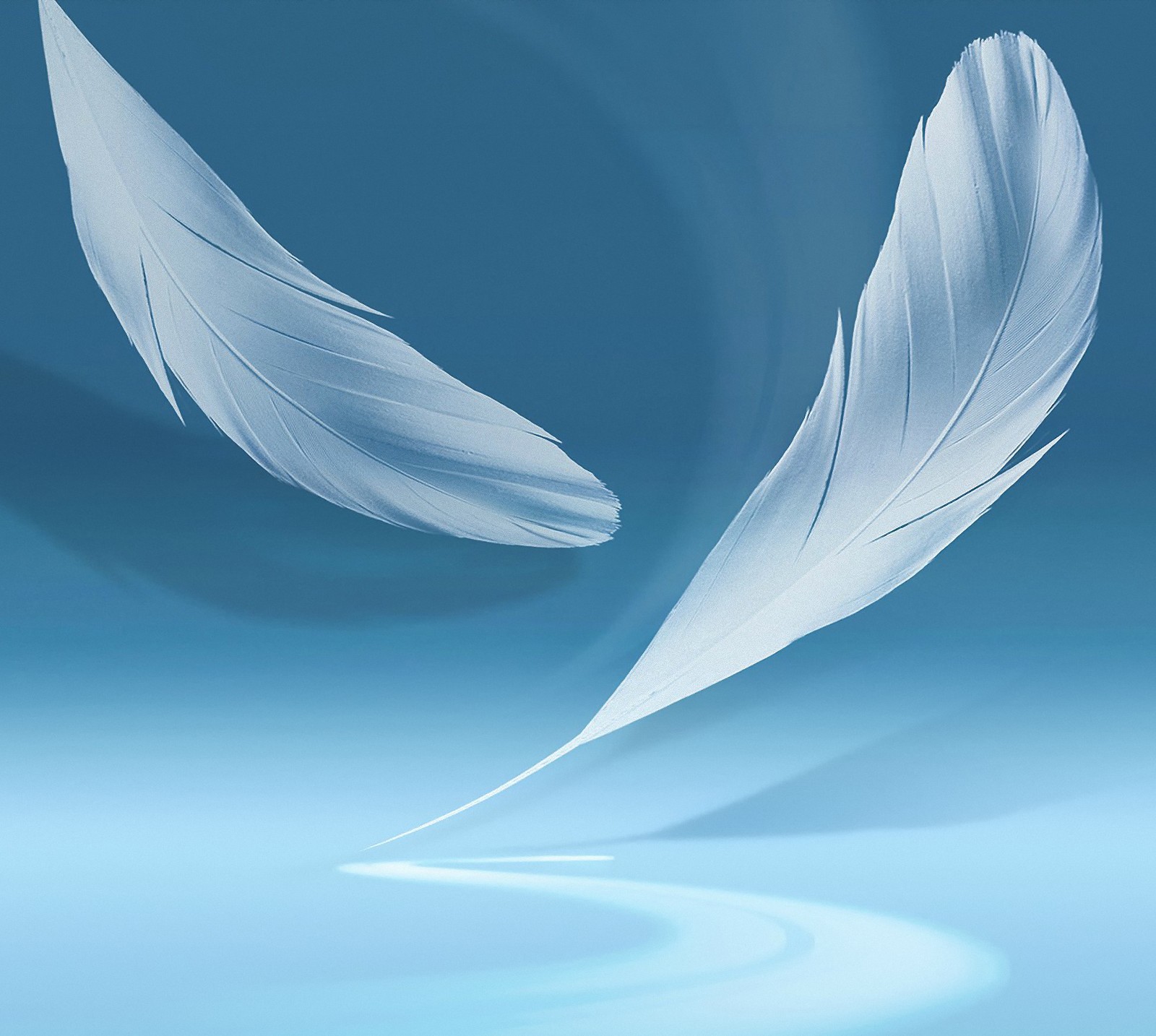 Arafed white feathers floating in the air on a blue background (note 2, samsung galaxy note 2, wallpapers)