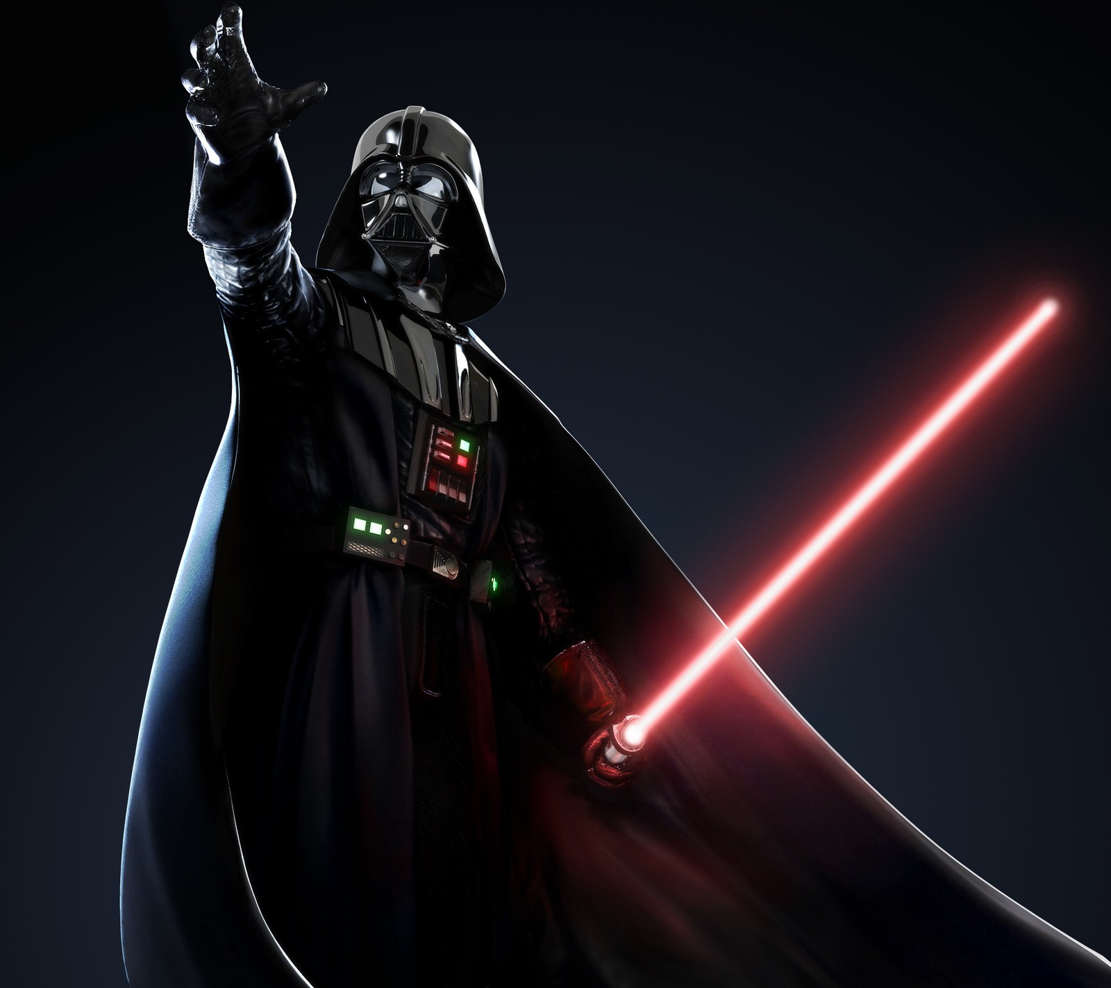 Darth vader com um sabre de luz vermelho na mão (jedi, skywalker, star wars, vader)