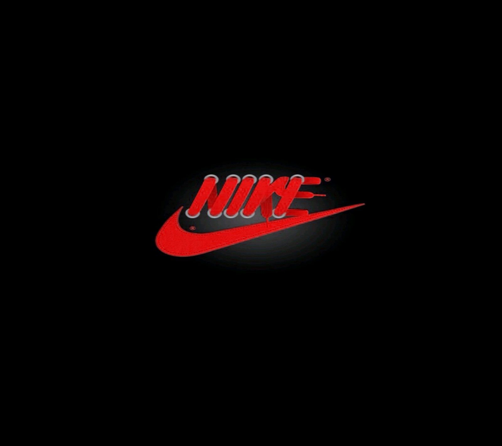 Un fond noir avec un logo rouge de nike dessus (logo, nike, shoelace)