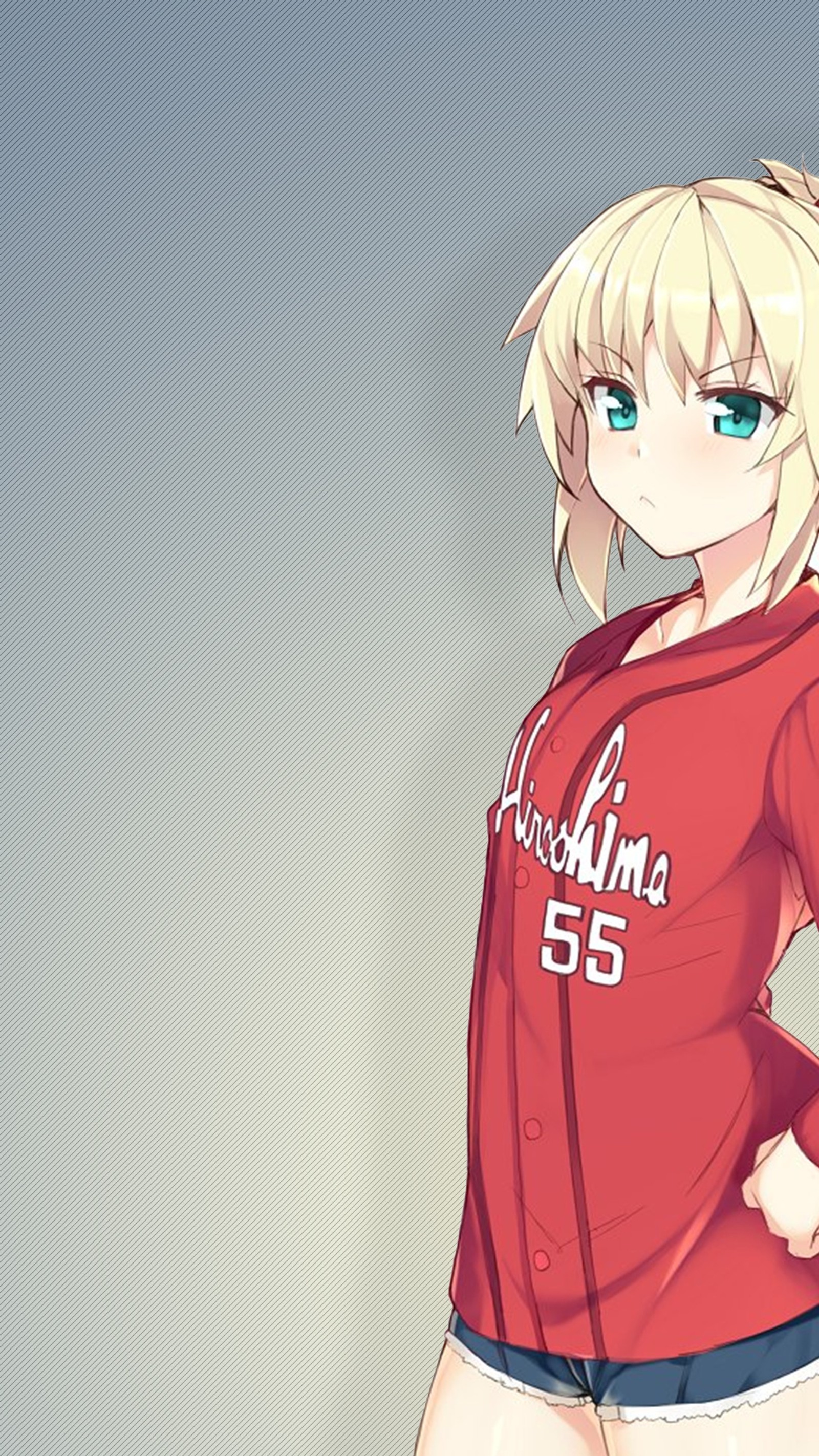 Anime-mädchen in rotem shirt und shorts posiert für ein bild (anime, blond, mädchen, manga)