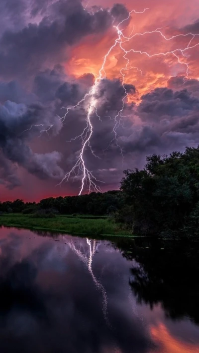 relâmpago, flúmen, céu, tempestade