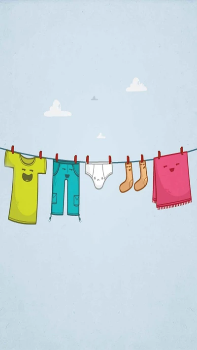 Colorful Clothes Hanging on a Clothesline Against a Blue Sky