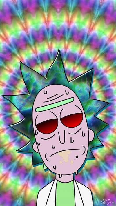 Trippy Rick mit psychedelischem Hintergrund