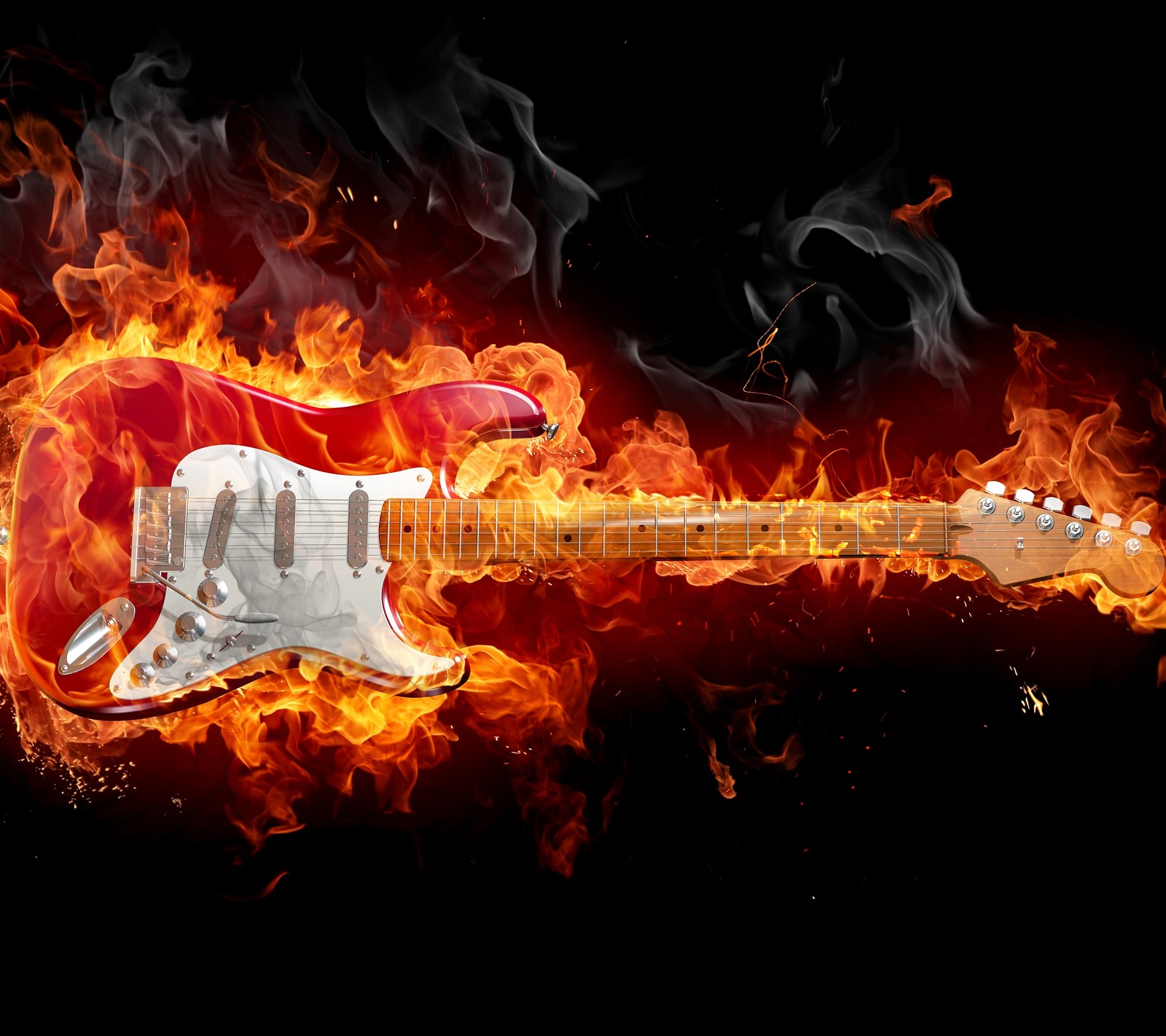 Lade brennen, feuer, gitarre, instrument, musik Hintergrund herunter