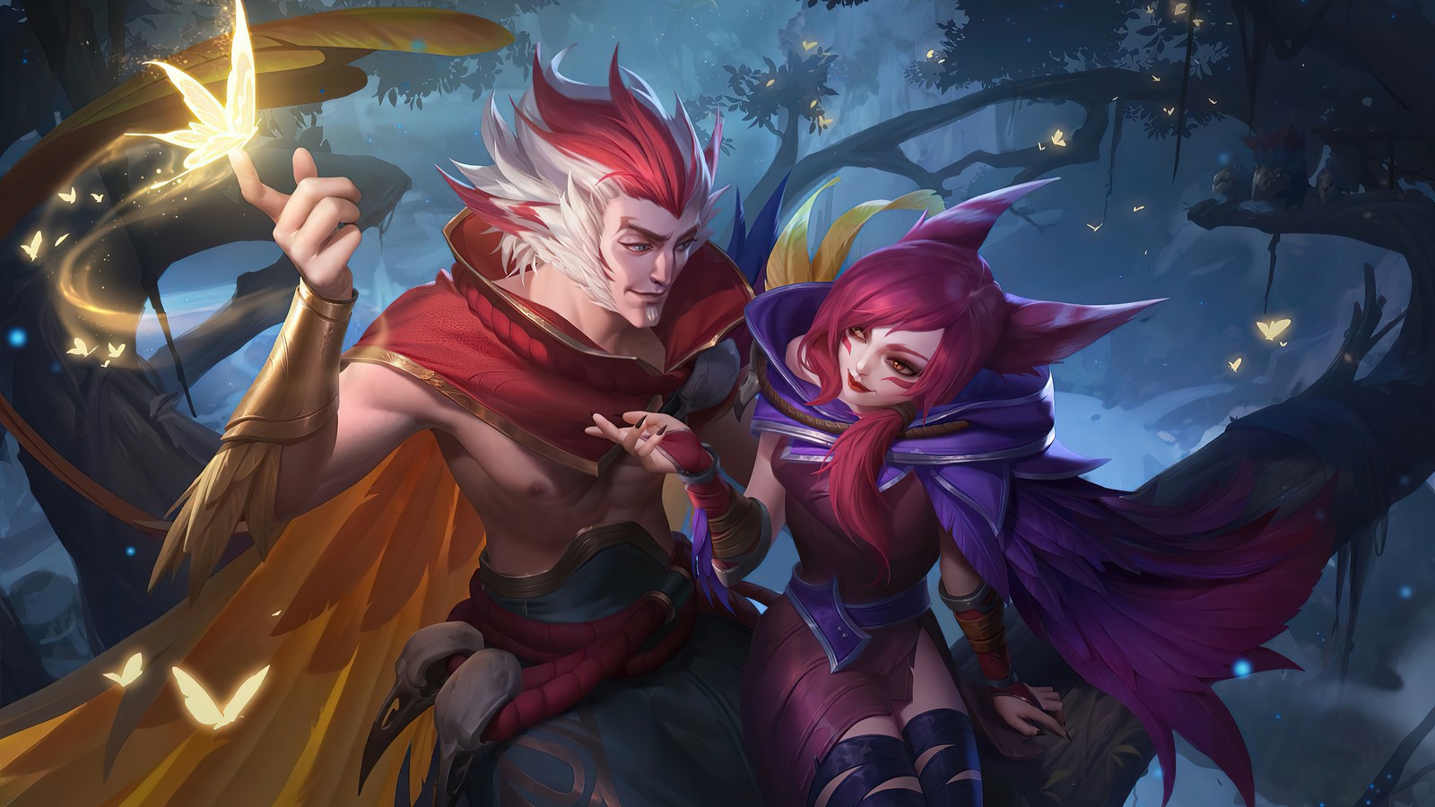 Скачать обои сая, xayah, ракан, rakan, lol