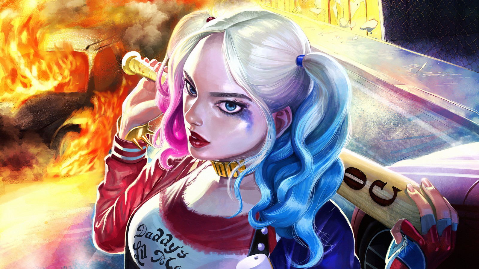 Скачать обои harley quinn, dc comics, комиксы, бейсбольная бита