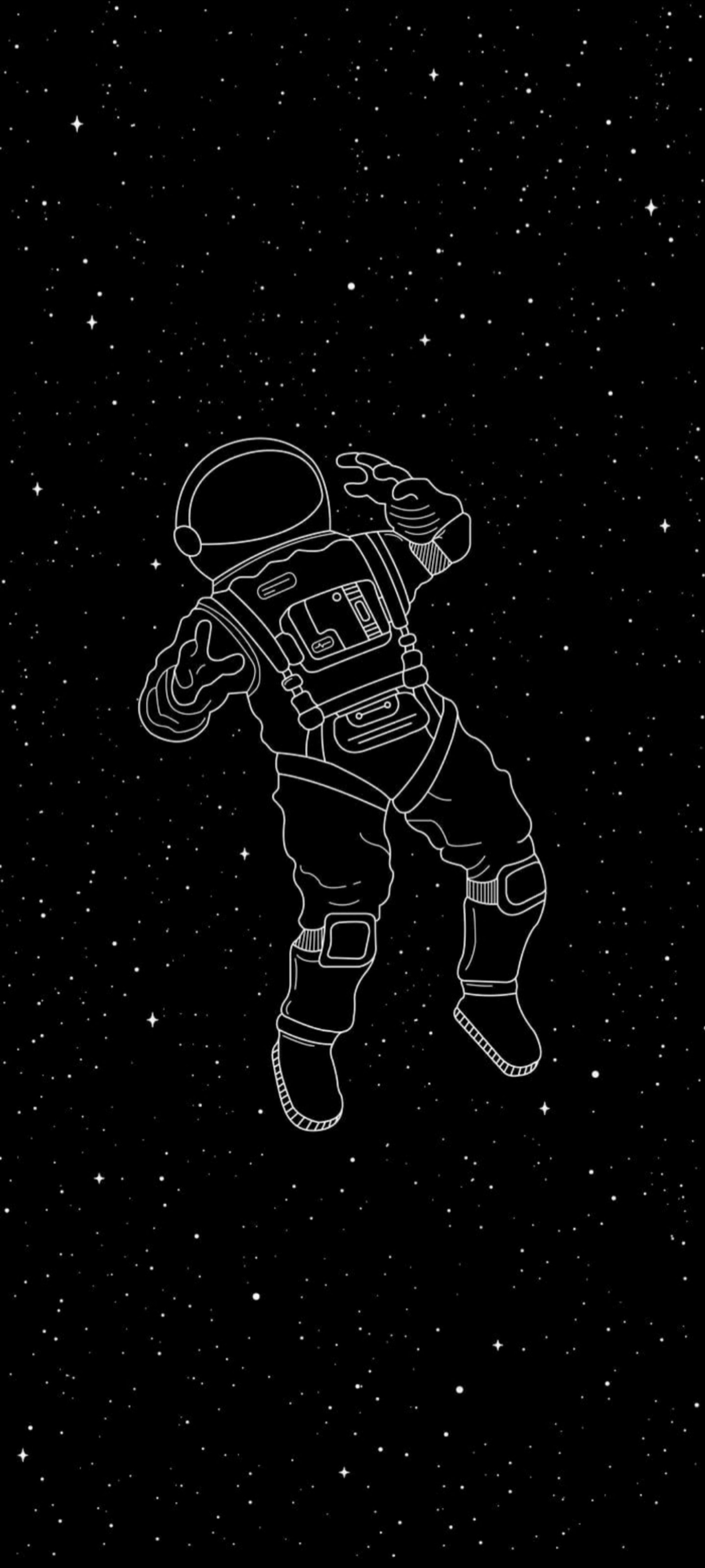 Dessin en noir et blanc d'un astronaute dans l'espace. (astronaute, amoled, espace, esthétique, dessin)