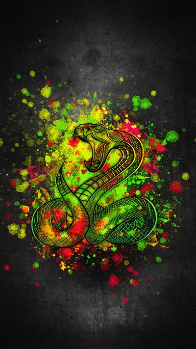 Vibrant Snake Silhouette Amidst Abstract Splatter Pattern