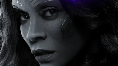 Close-up de Gamora: Um retrato deslumbrante em elegância sombria