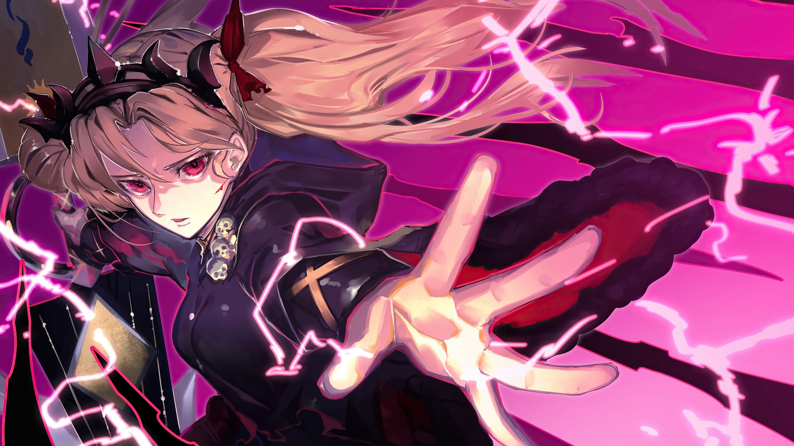 Une femme en tenue noire tenant une épée et pointant quelque chose (ereshkigal, fategrand order, fate grand order, fgo, jeu vidéo)