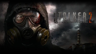 Stalker 2 : Œuvre atmosphérique mettant en scène un personnage masqué dans un paysage dystopique