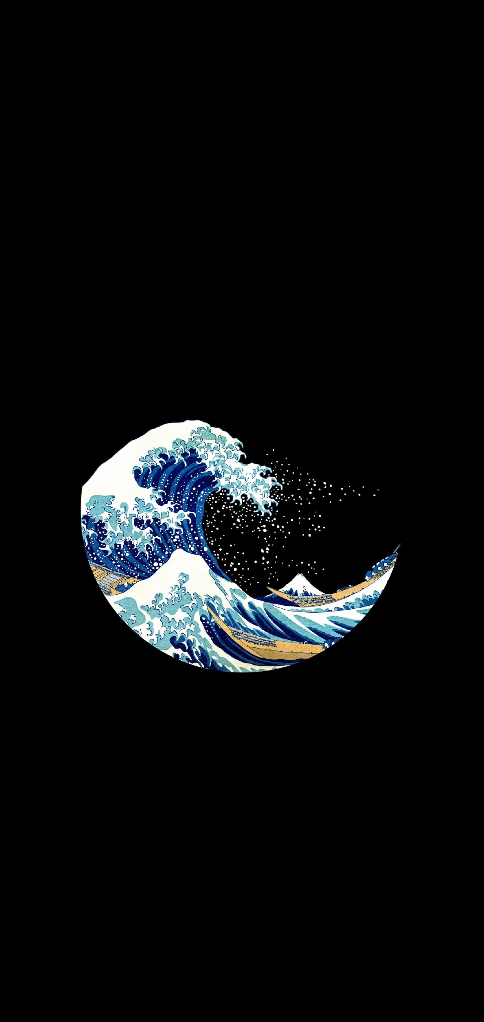 Eine nahaufnahme einer welle auf schwarzem hintergrund (amoled, die große welle vor kanagawa, japanische kunst, kunstwerk, flüssigkeit)