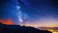 mountain, night, sky, milky way, stars wallpaper