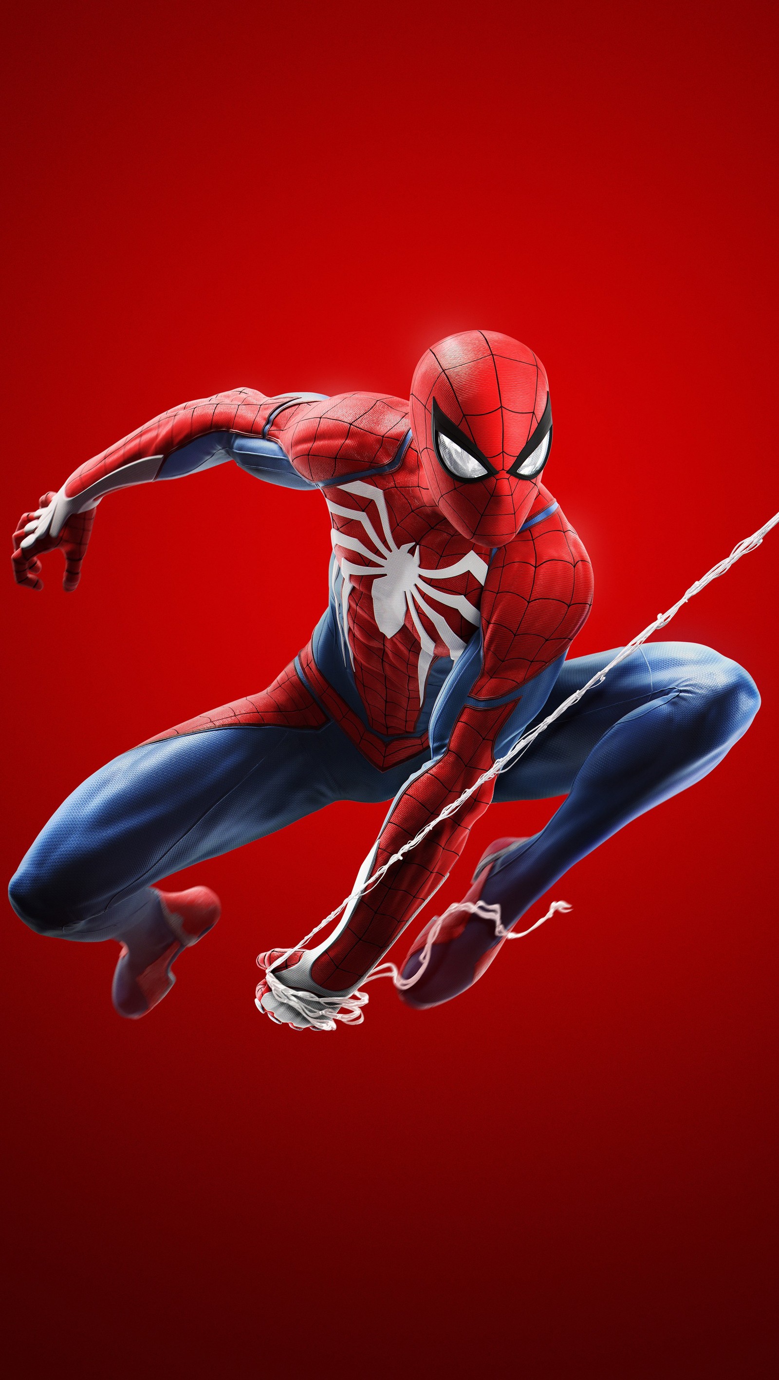 Человек-паук в красном костюме летит в воздухе (spider man, playstation 4, игры инсомниак, insomniac games, будущее)