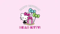 happy birthday, hello kitty, pink background, sanrio, celebrations wallpaper