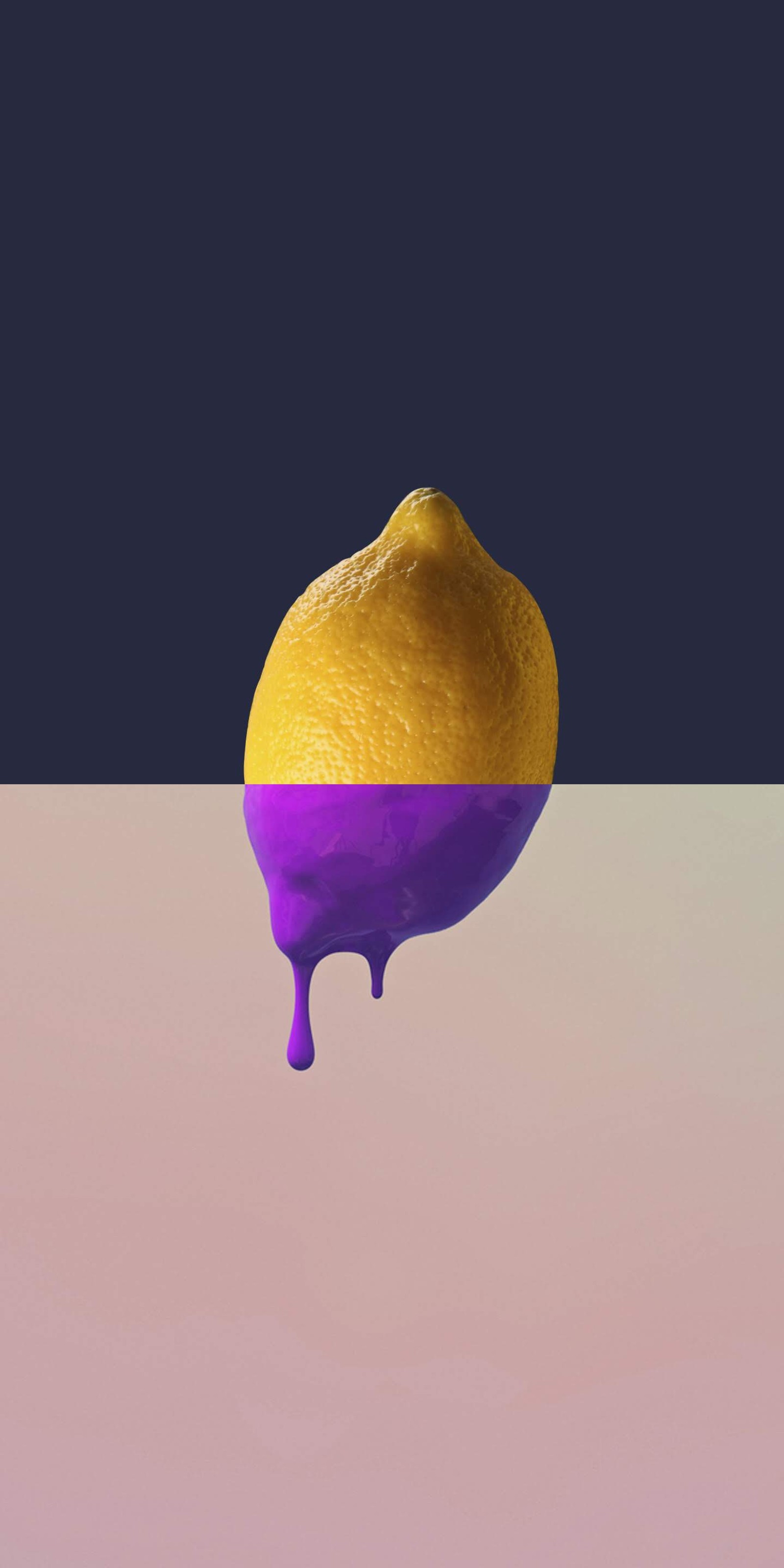 There is a lemon that is dripping down on the ground (lg, lg g8 thinq, smartphone, produce, purple)