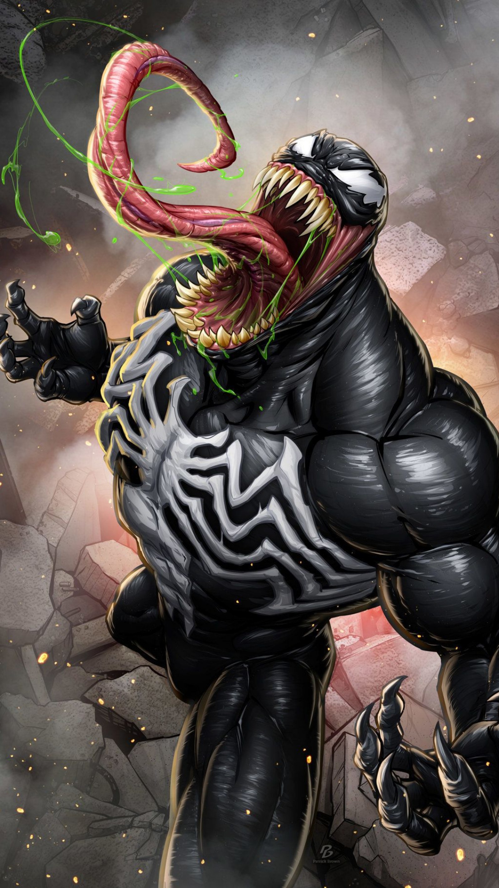 Venom ist ein gift mit einem riesigen mund und scharfen zähnen (spider man, kunst, kunstwerk, gemälde, marvel comics)