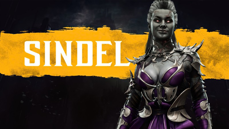 Женщина в фиолетовом платье с мечом и желтым флагом (синдэль, sindel, mortal kombat 11, mk11, видеоигра)