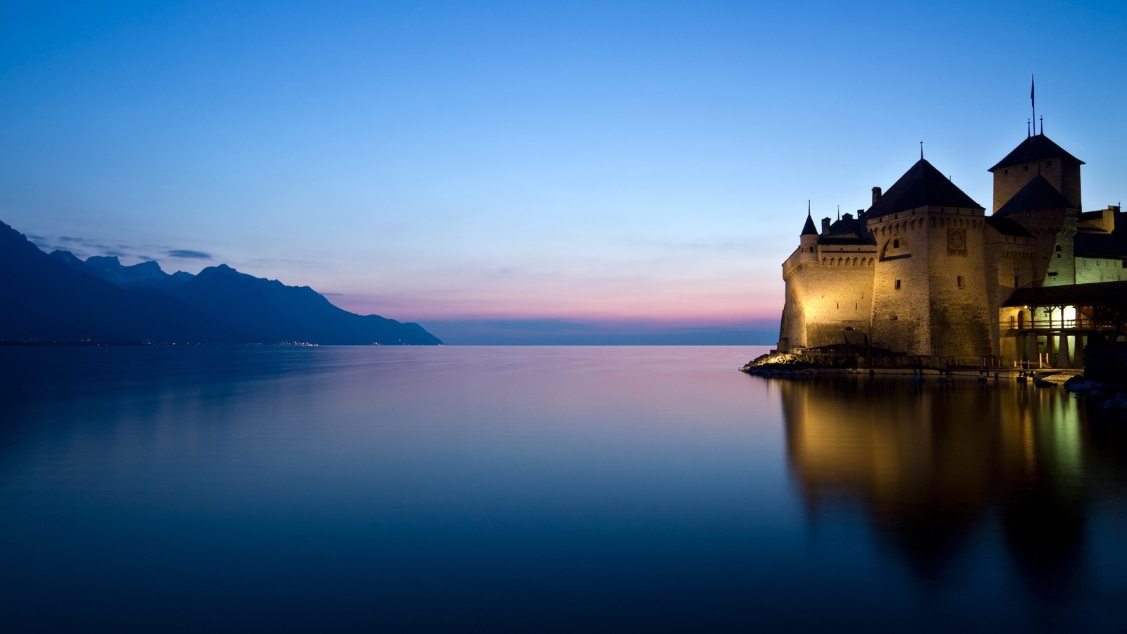 Скачать обои монтрё, montreux, замок, вода, синий