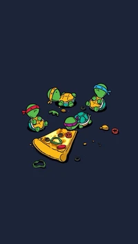 Adorables Tortues Ninja profitant de la pizza ensemble