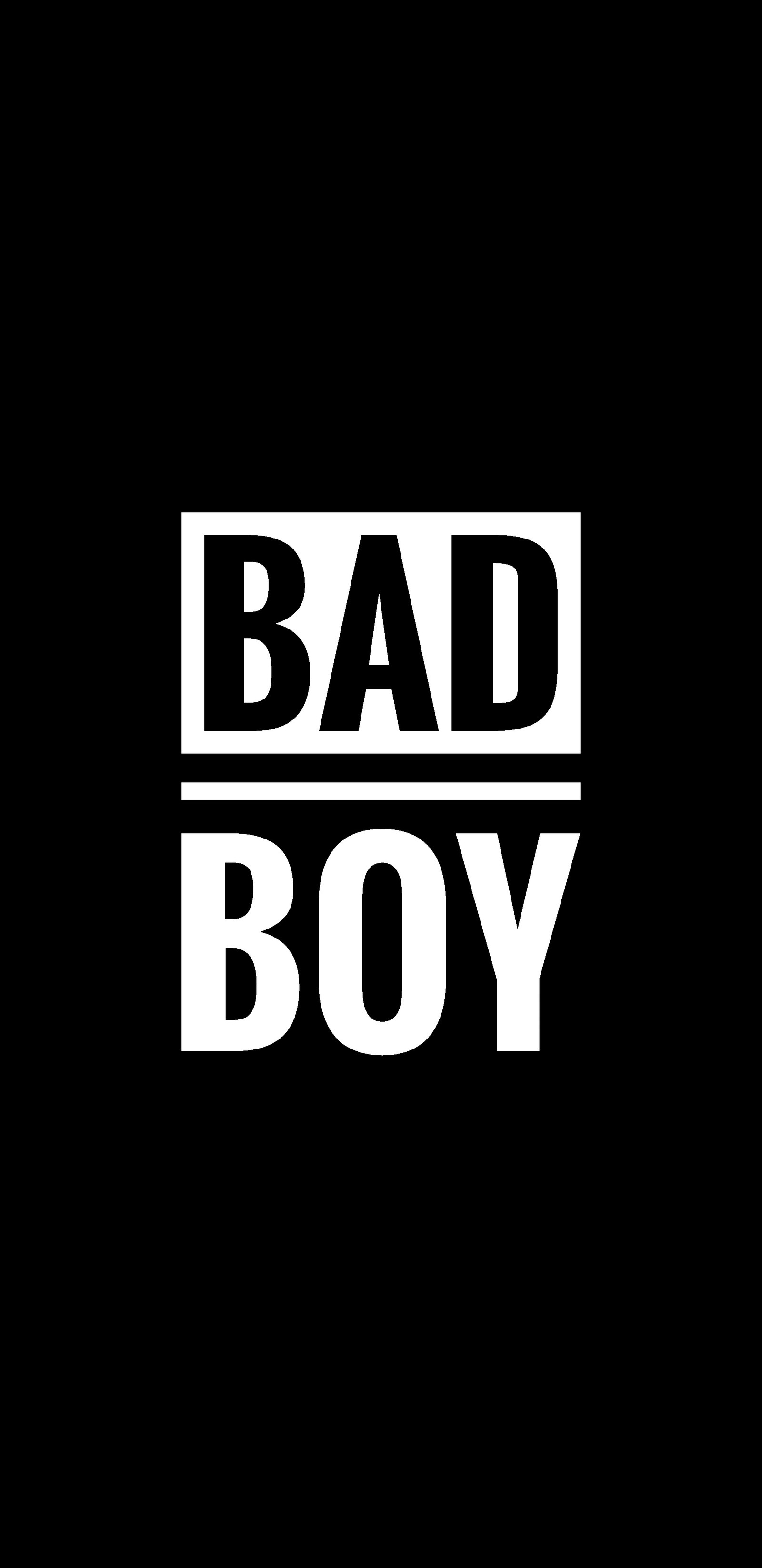 Eine nahaufnahme eines schwarz-weißen logos mit den worten "bad boy" (böser junge, amoled, schwarz, dunkel, schwarz weiß)