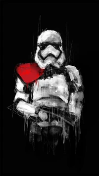 Stylized Stormtrooper with Red Accents on Black Background