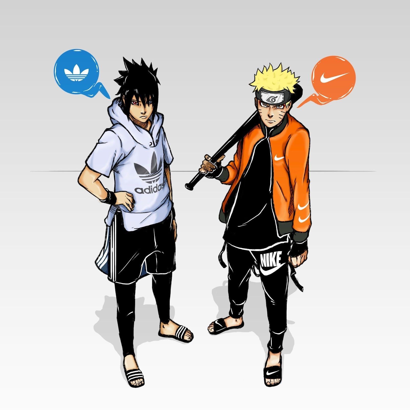 Deux personnages d'anime se tiennent côte à côte avec une batte de baseball (naruto, sasuke, supreme naruto, supreme sasuke, supreme anime)