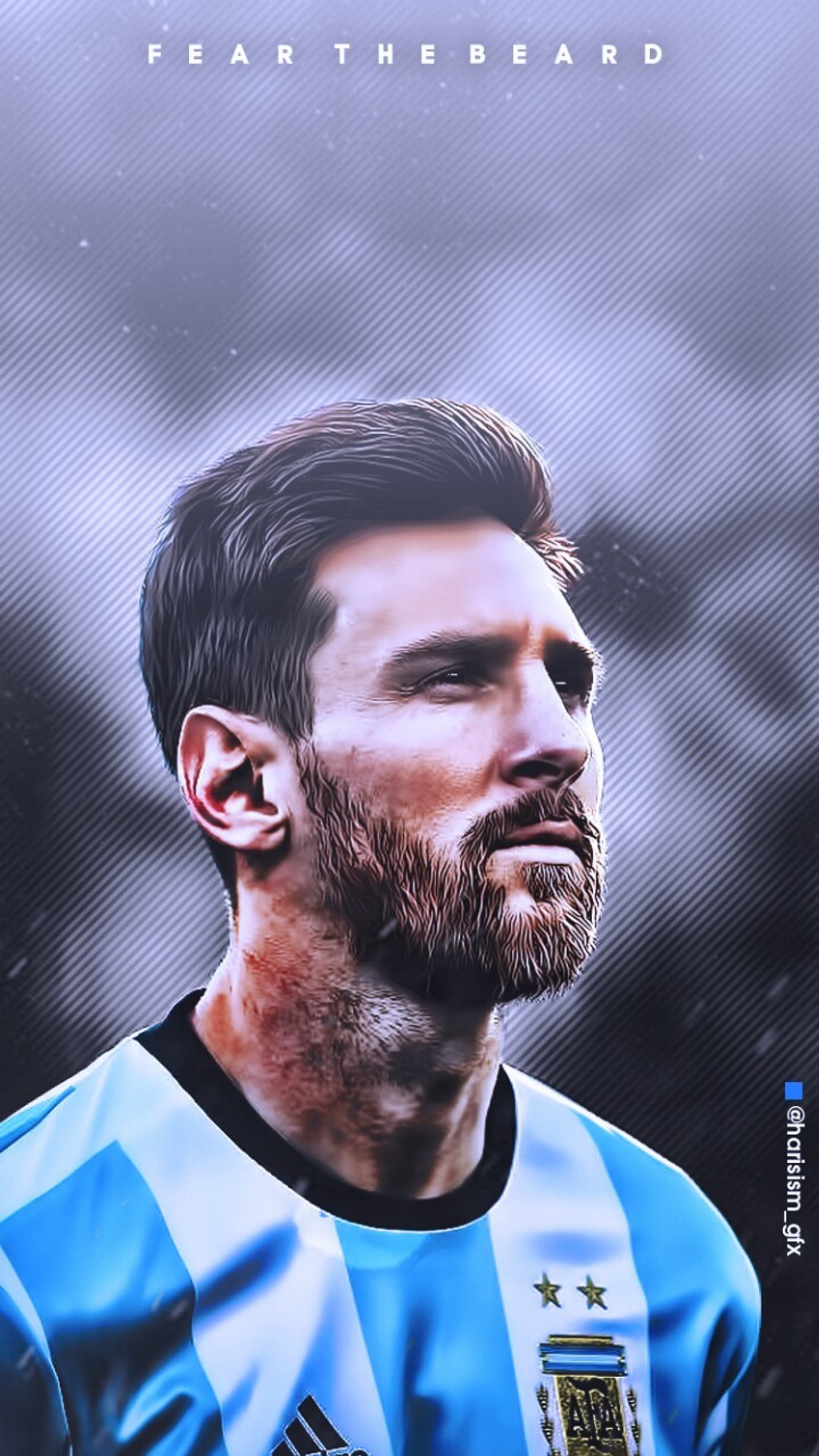 Un primer plano de un hombre con barba (argentina, barcelona, mejor, rey, leyenda)