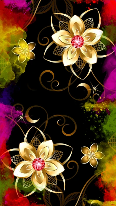 design, flores, flor, ouro, dourado