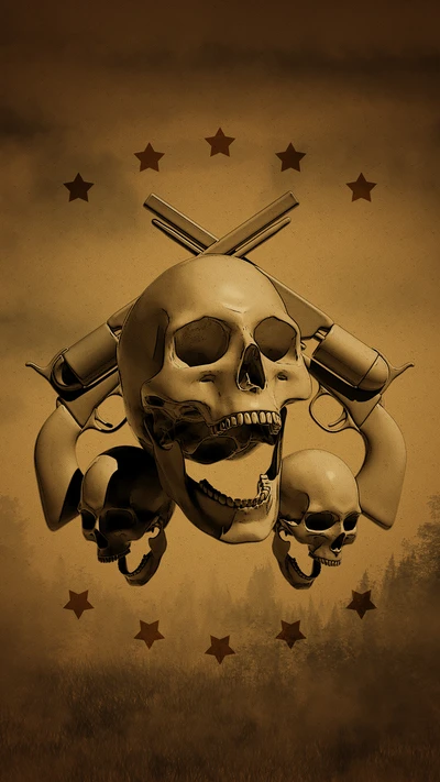 Edgy Skull Design with Crossed Revolvers