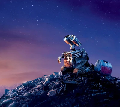 rochers, étoiles, coucher de soleil, wall e