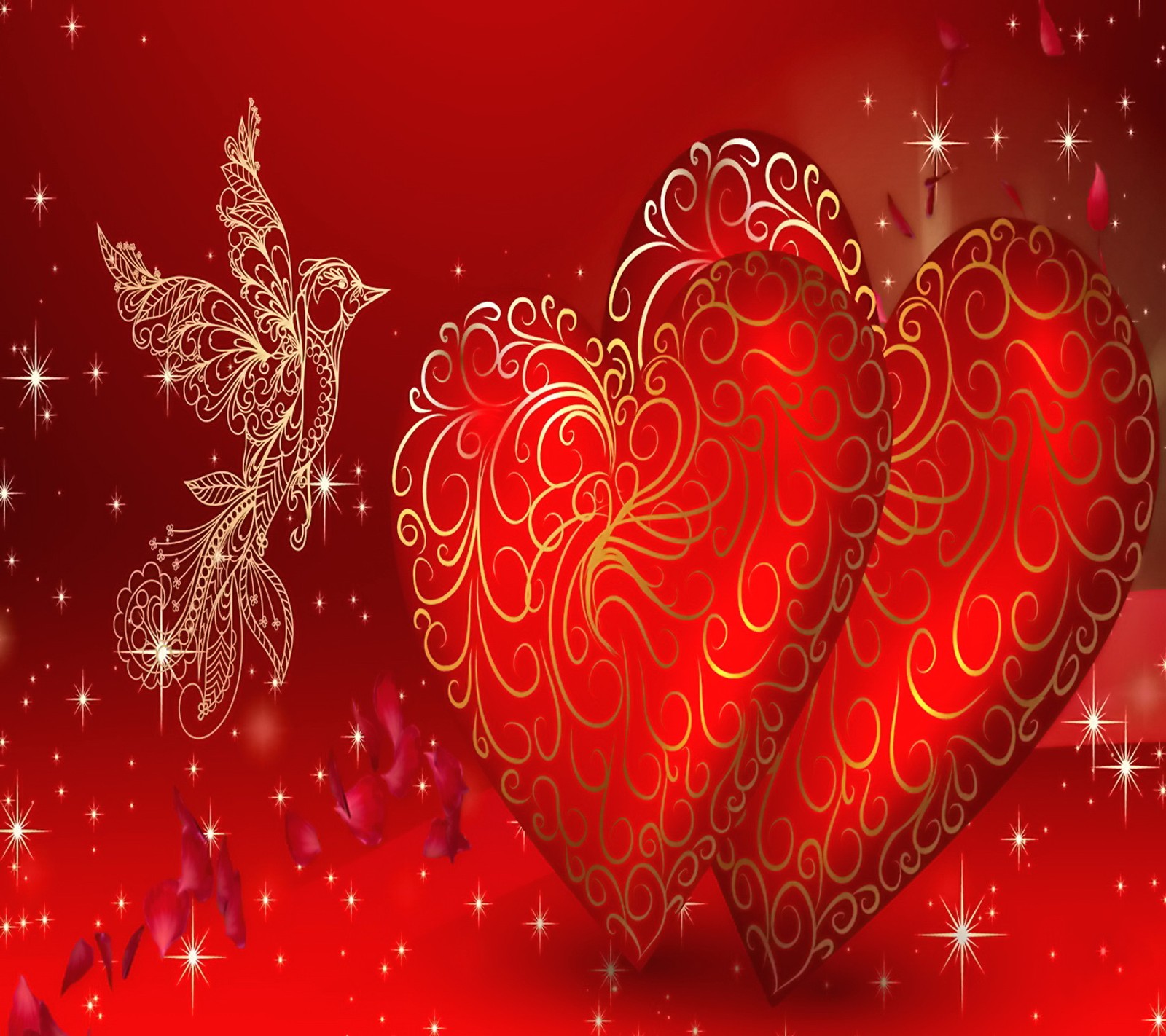 Valentines day background with two hearts and butterflies (heart, love, romantic, valentine)