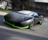 negro, coche, rápido, verde, lamborghini