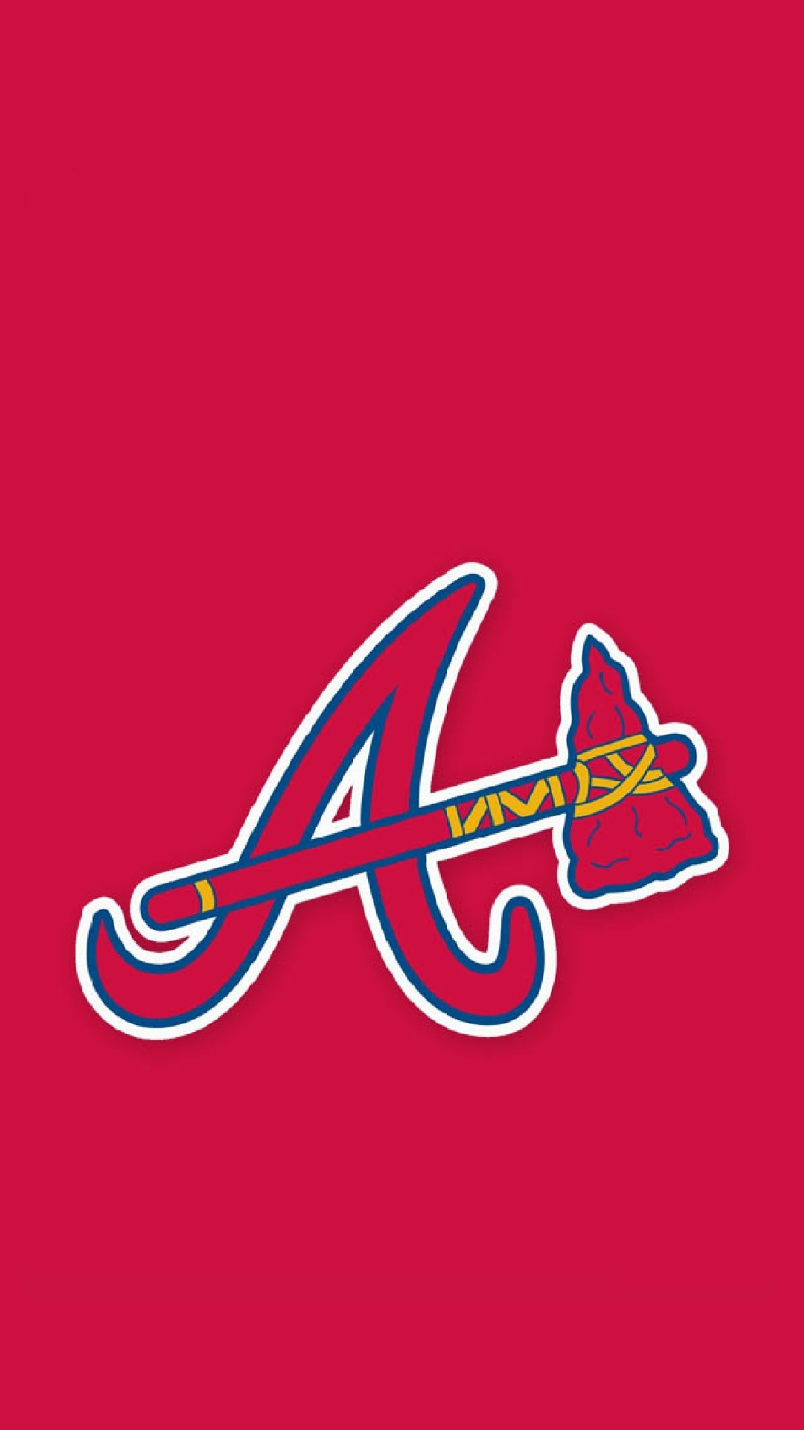 Un primer plano de un logo de béisbol en un fondo rojo (atlanta, béisbol, valientes, chop, mlb)