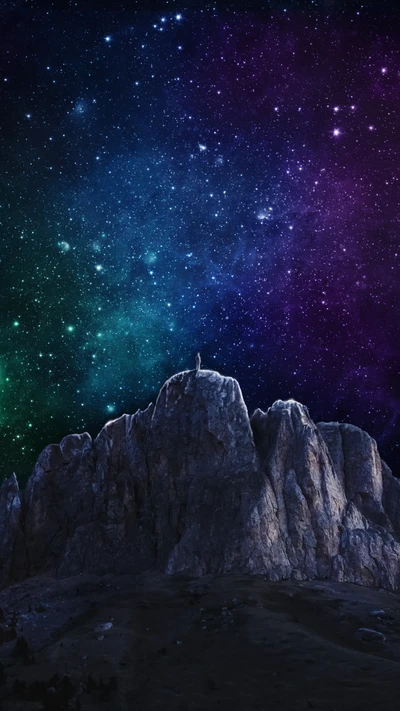 Starlit Mountainscape: A Night Sky Over Majestic Peaks