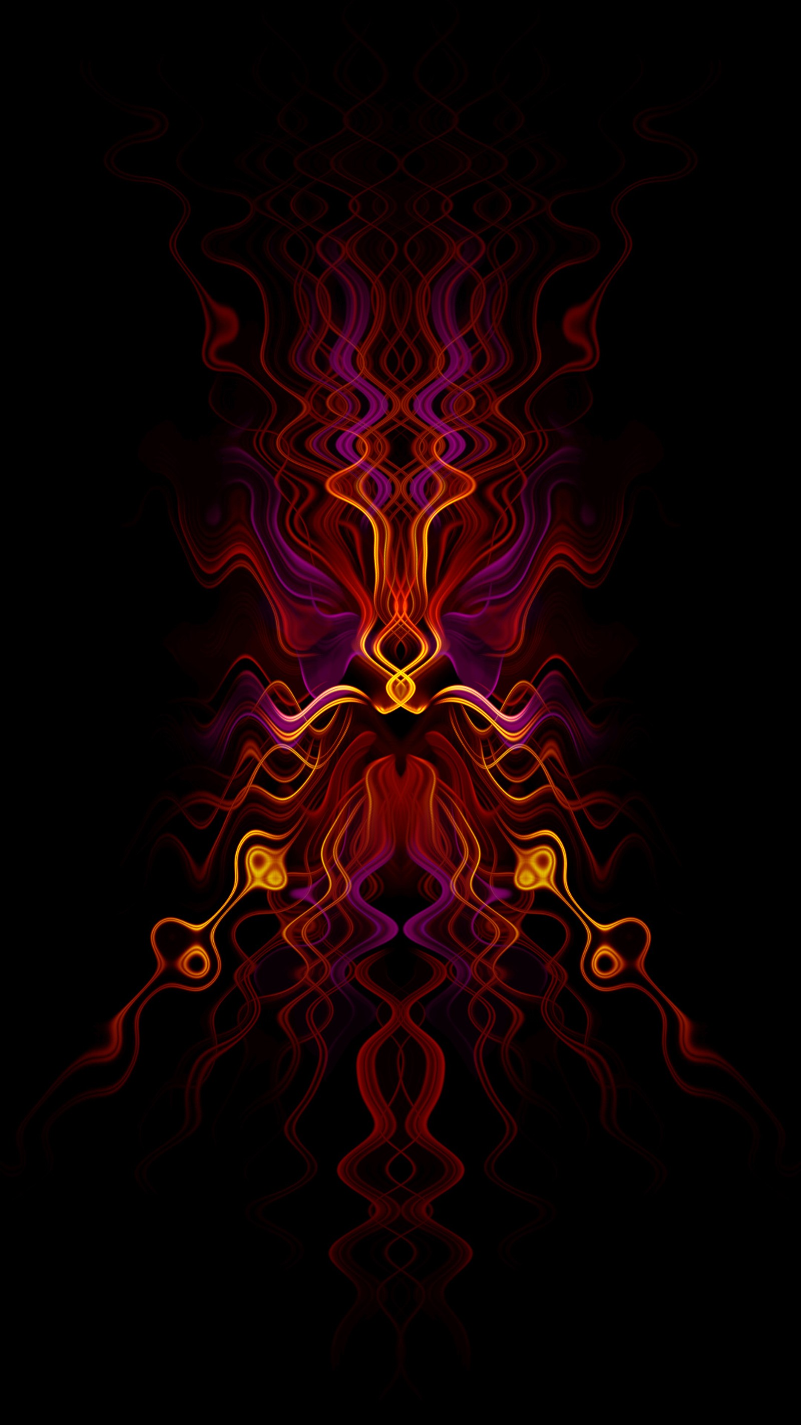 A close up of a colorful abstract design on a black background (abstract, purple, red, yellow)