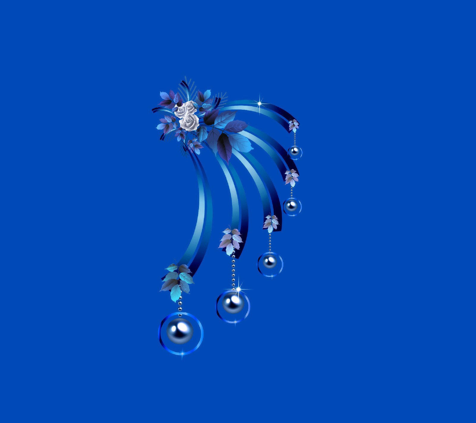 There is a blue brooch with a bunch of beads hanging from it (blue, design, pearls)