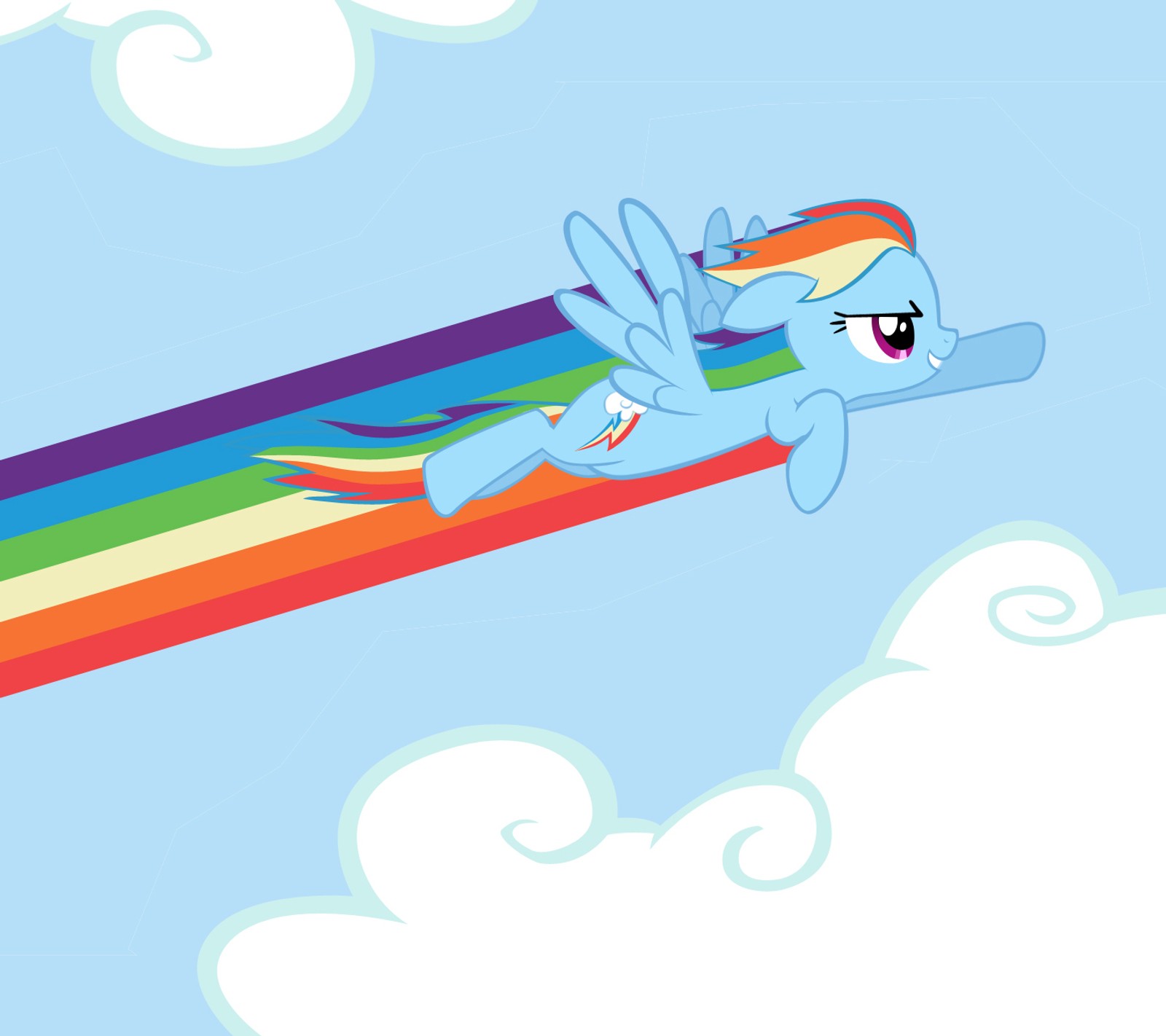 Rainbow dash volant au-dessus d'un ciel en couleur arc-en-ciel (mlp, mon petit poney, rainbow dash, sonic rainboom)