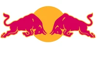 Logo Red Bull avec deux taureaux sautant sur un fond de soleil jaune