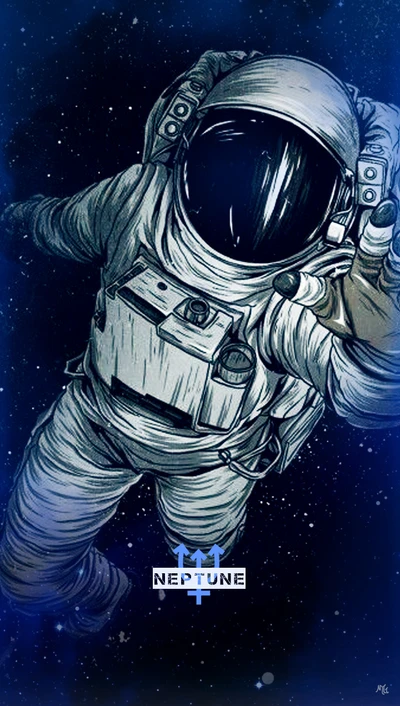 Astronauta en el espacio con el emblema de Neptuno