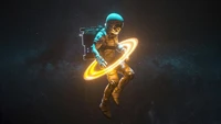 An Astronaut Floating in Space Surrounded by a Glowing Ring