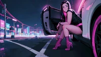 anime girls, anime, night, road wallpaper